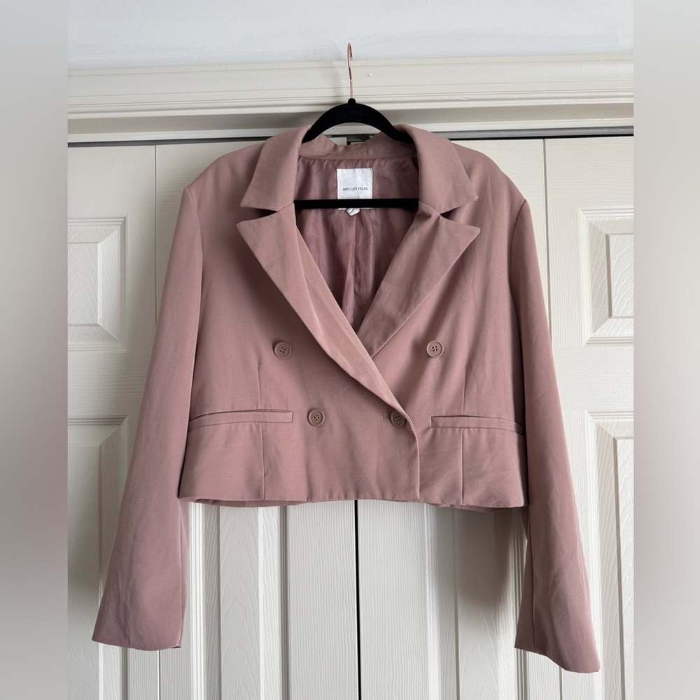 Avec Les Filles Women's Oversized Cropped Blazer Double Breasted Size XL